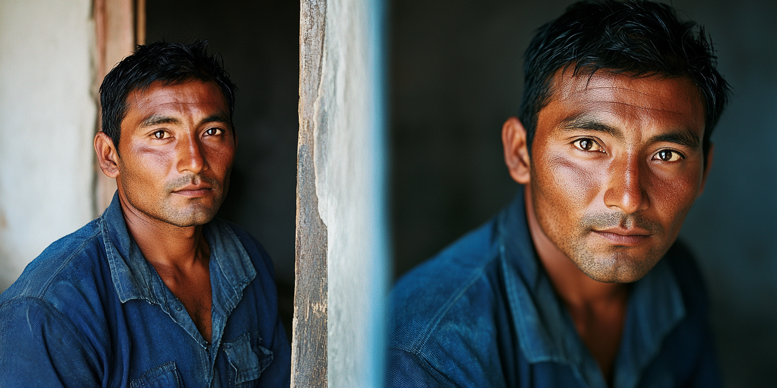 A Nepalese Man in Dirty Blue Shirt: Photo Split