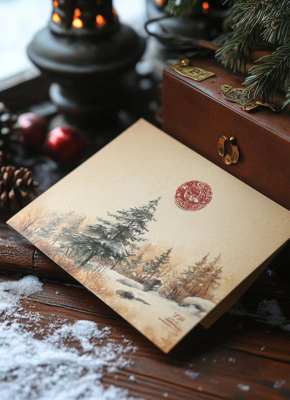 A New Year's Kraft Paper Envelope with Winter Illustration