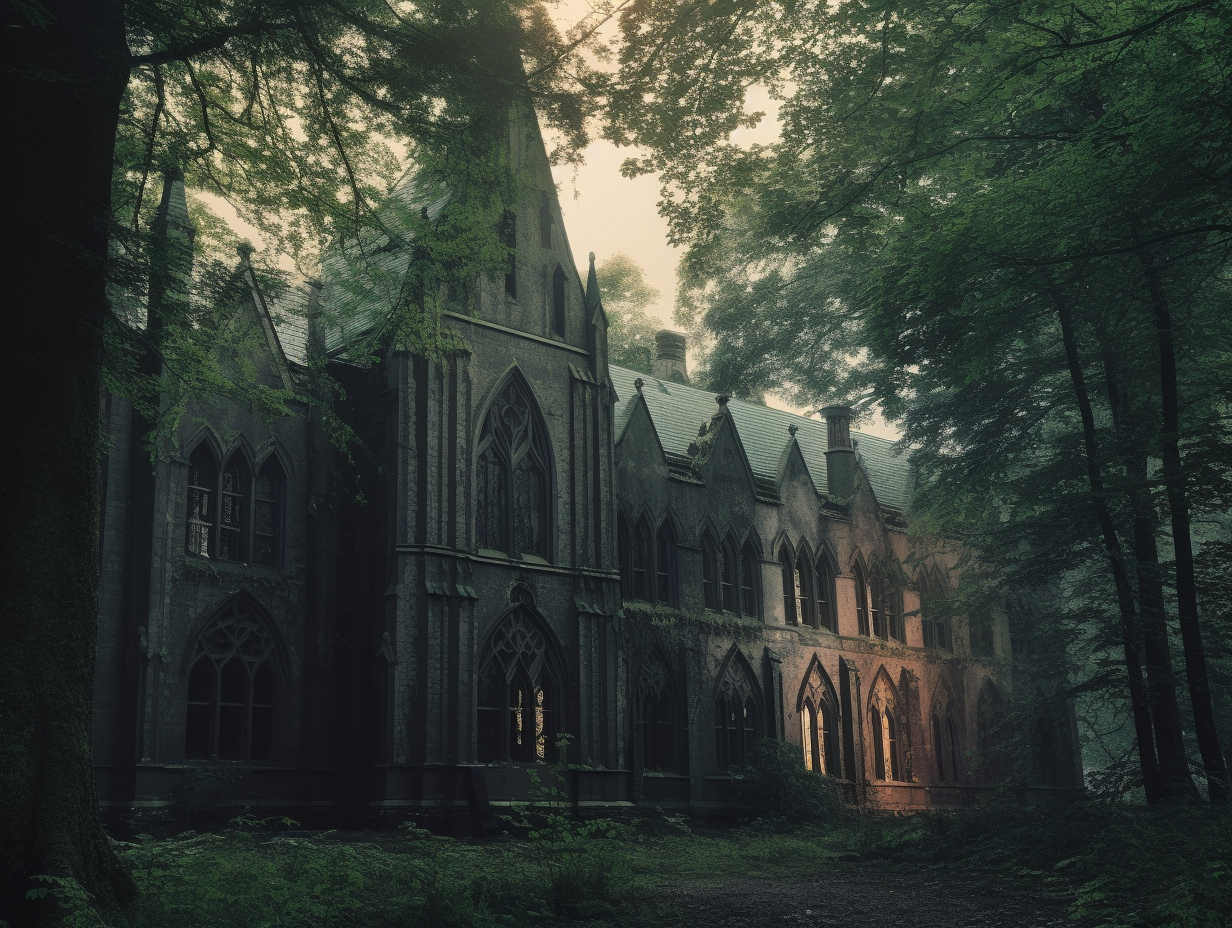 A Nordic Abbey in a Misty Forest