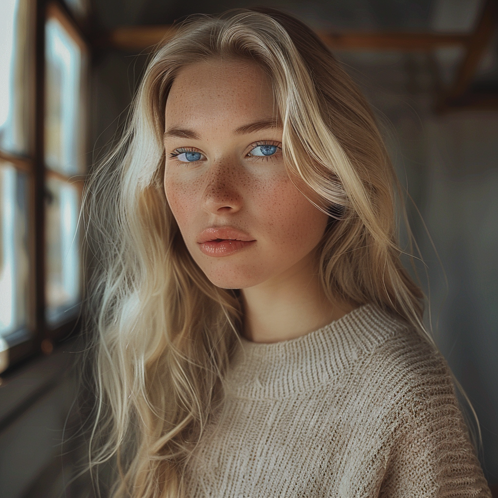 A Nordic Woman Portrayed in Soft Indoor Light