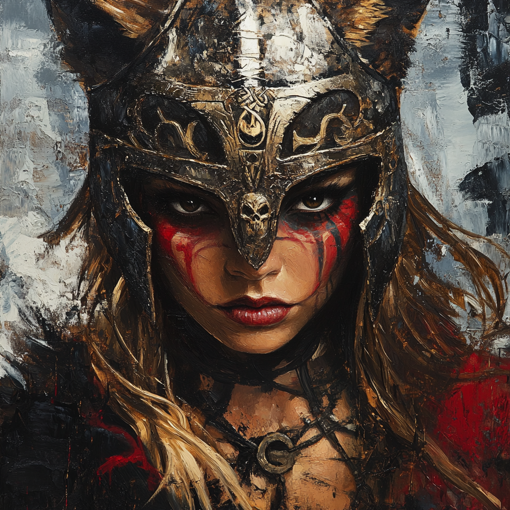 A Norse Dancer with Wolf Helm: Oil painting