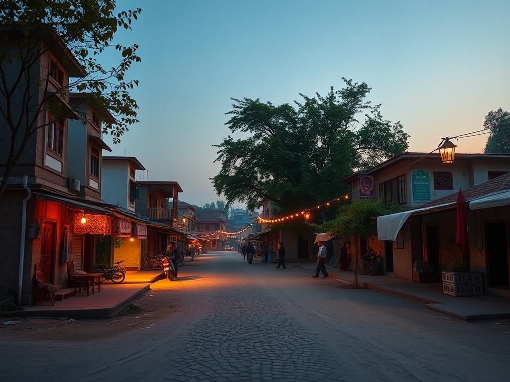 A Pakistani village square in the evening.