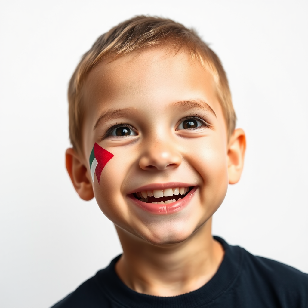 A Palestinian Boy Smiling with Flag on Cheek.