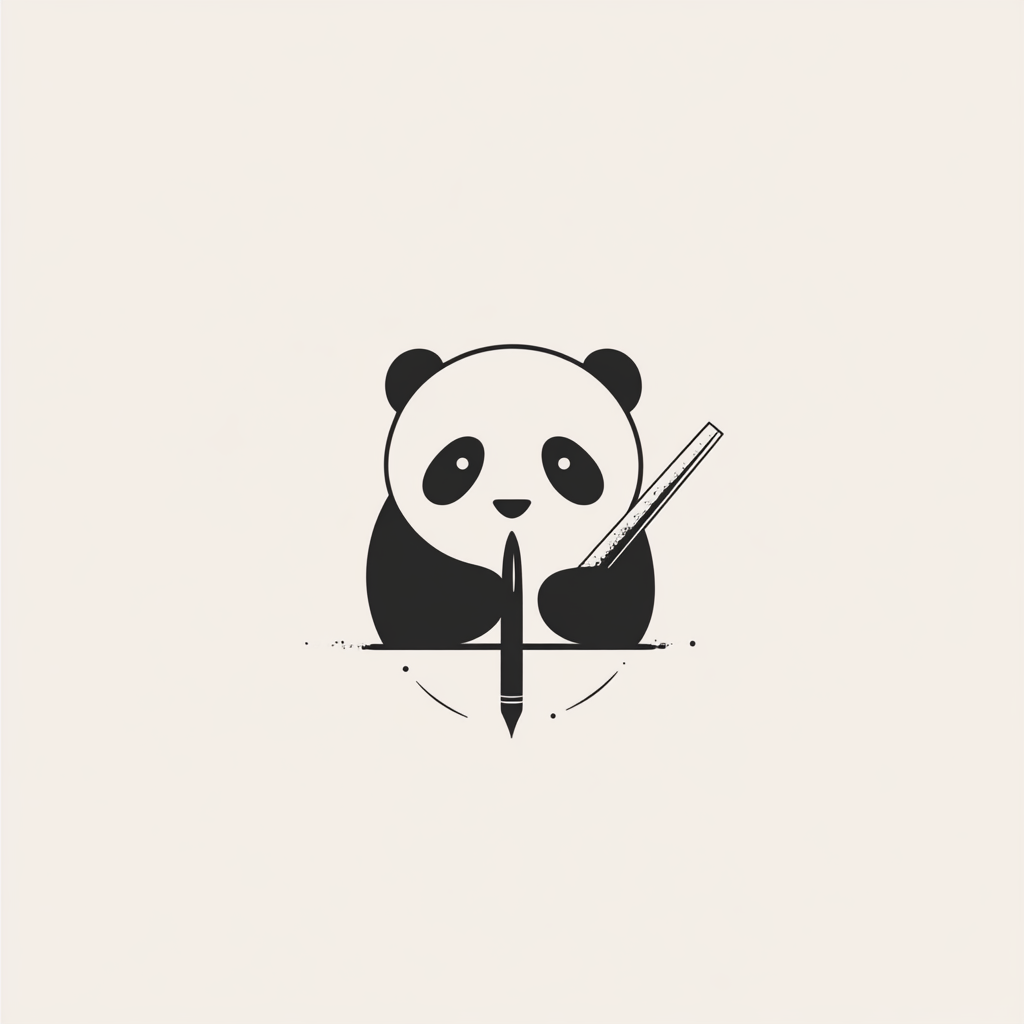 A Panda Holding Pen in Minimalist Logo