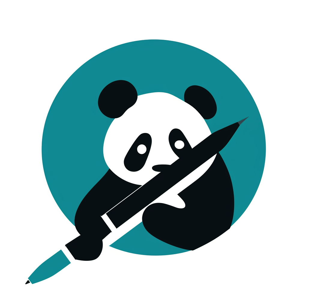 A Panda Holding a Pen Logo on White Background.