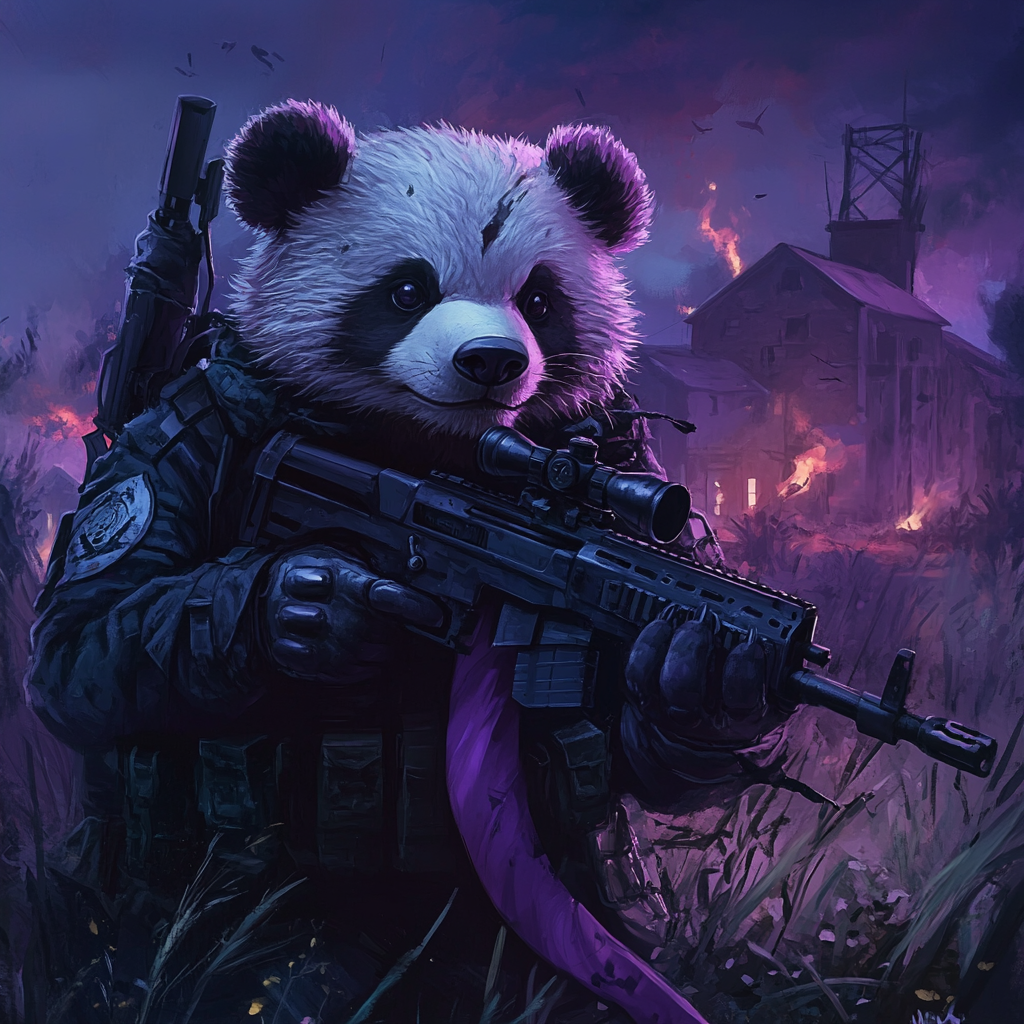 A Panda with sniper in field on night mission.