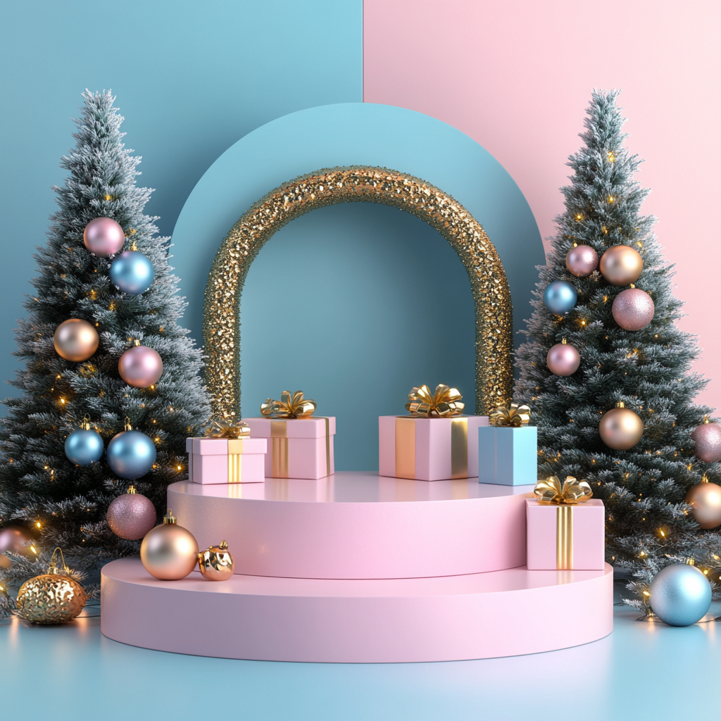 A Pastel Podium Platform for Holidays in 3D.