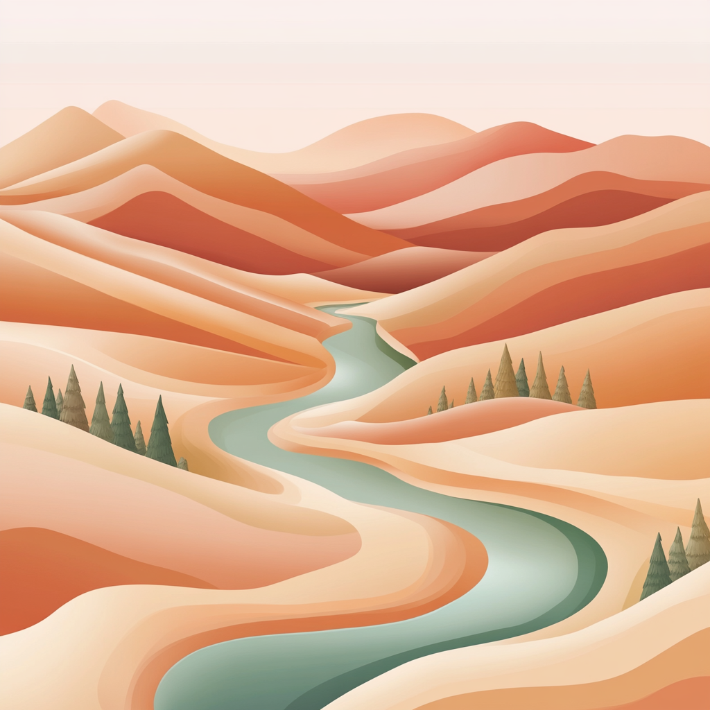 A Peaceful, Pastel Desert Landscape with Rolling Hills