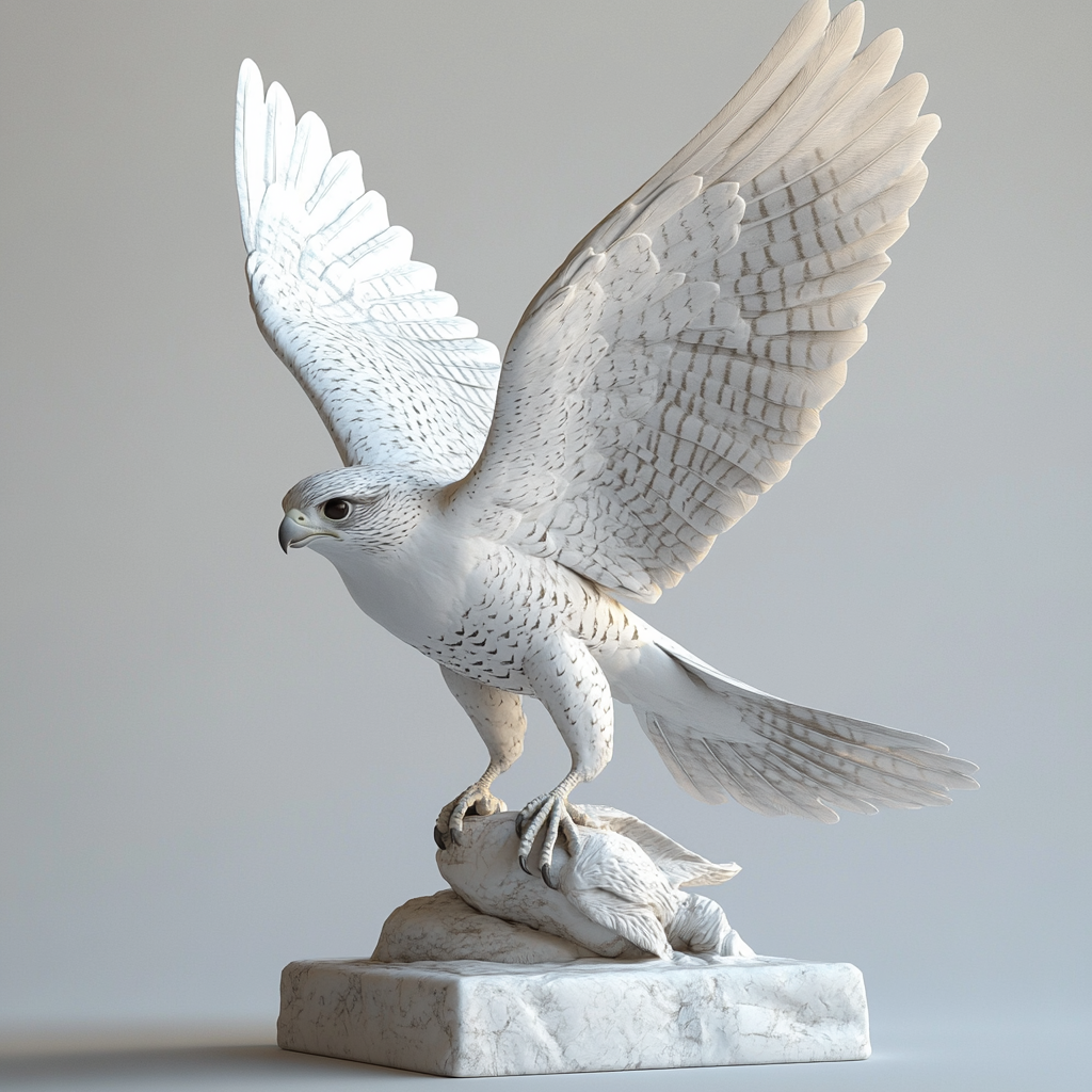 A Peregrine Falcon Sculpture Capturing Prey