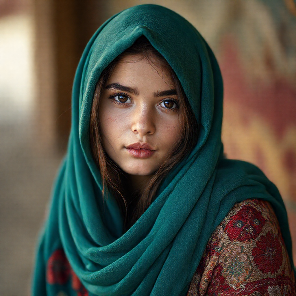 A Persian girl gazes at the camera.