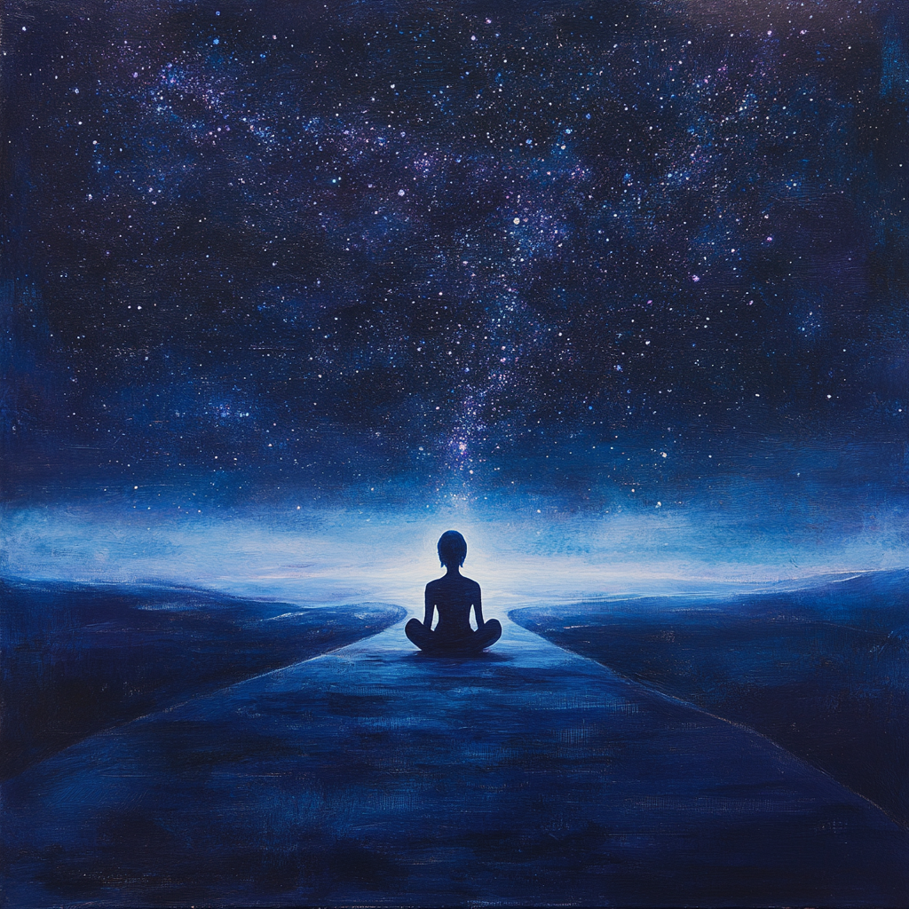 A Person Meditating Under Starry Sky Pathway