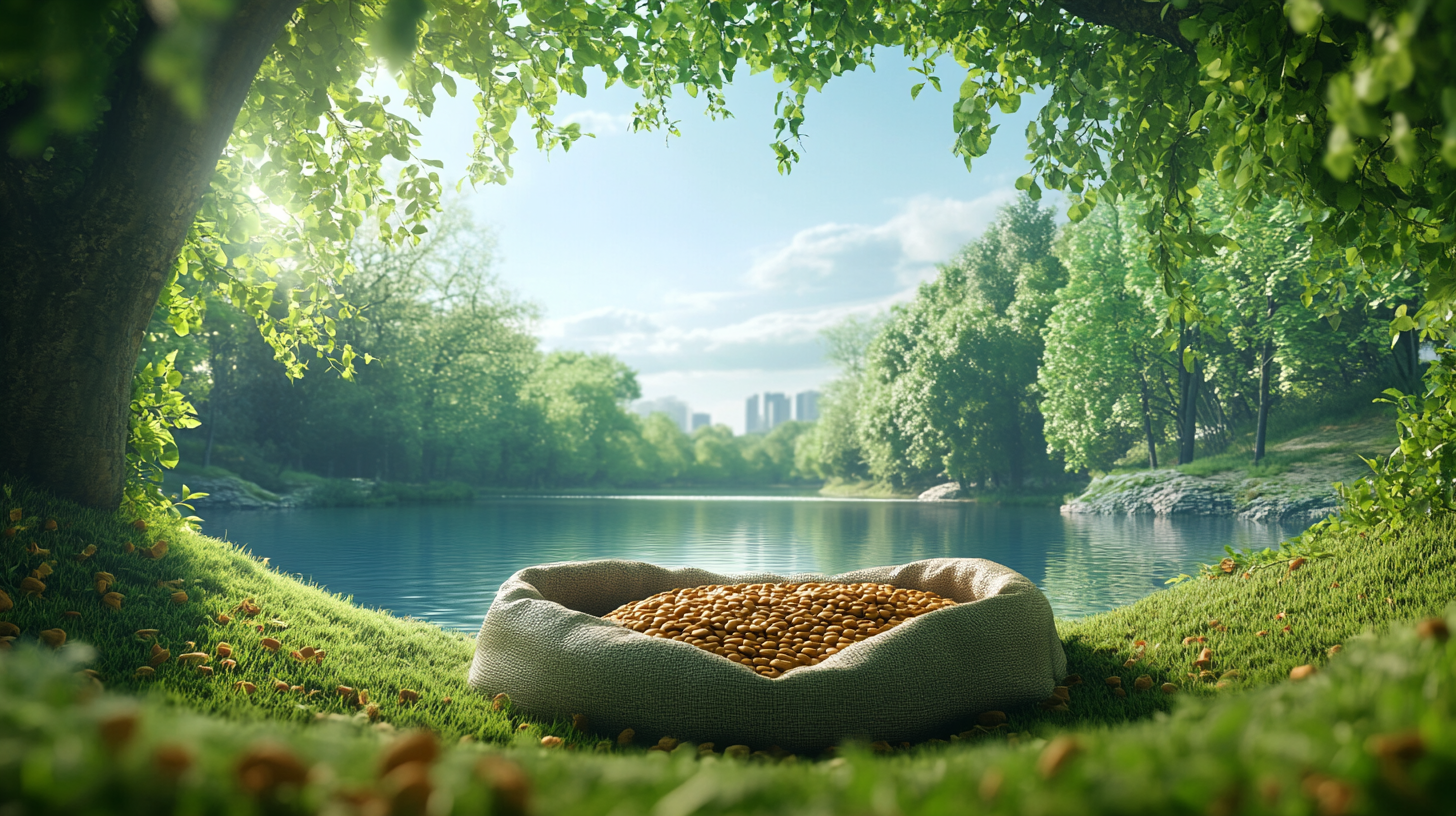 A Pet Food Poster with Forest and River