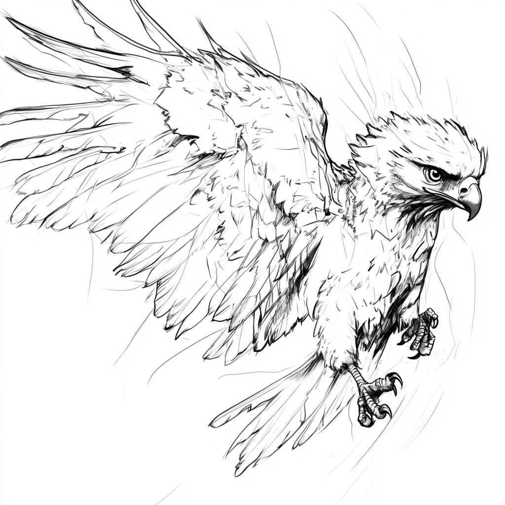 A Philippine eagle with strong, messy linework flapping