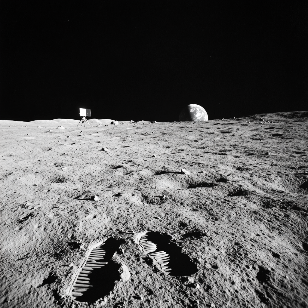 A Photo of Moon Surface with Earth View