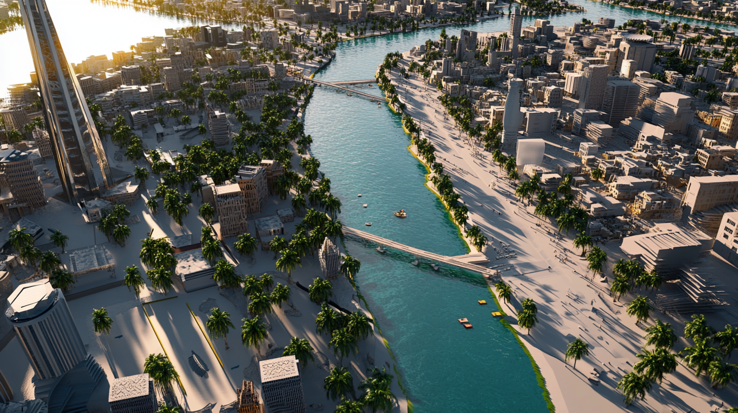 A Photorealistic Future City by the Al Basra River.