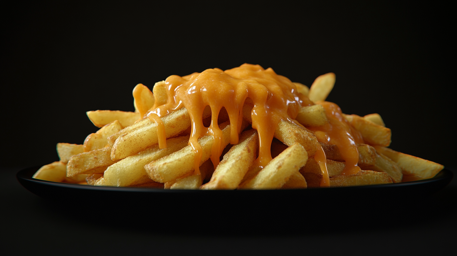 A Pile of Cheese Fries on a Plate.