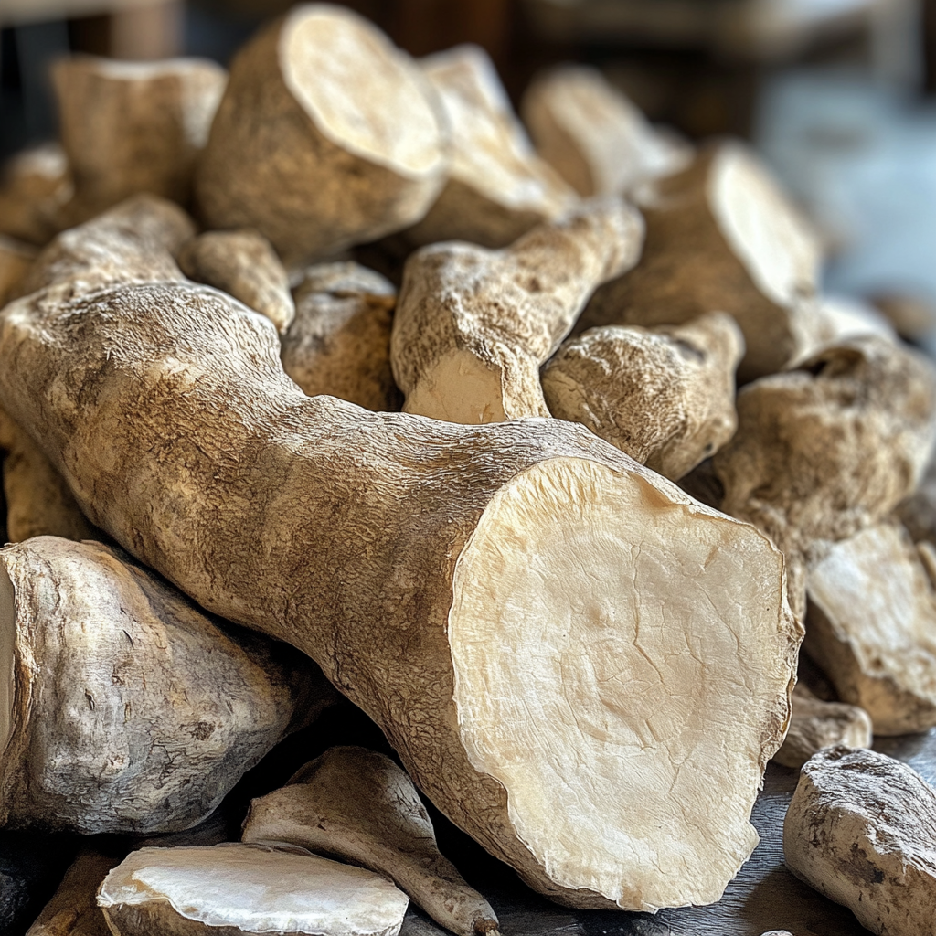 A Pile of Wild Yam Roots in Forest