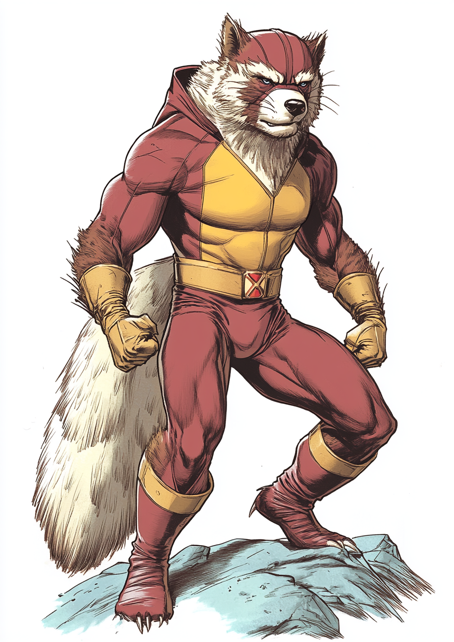 A Pine Marten Superhero in Maroon and White!