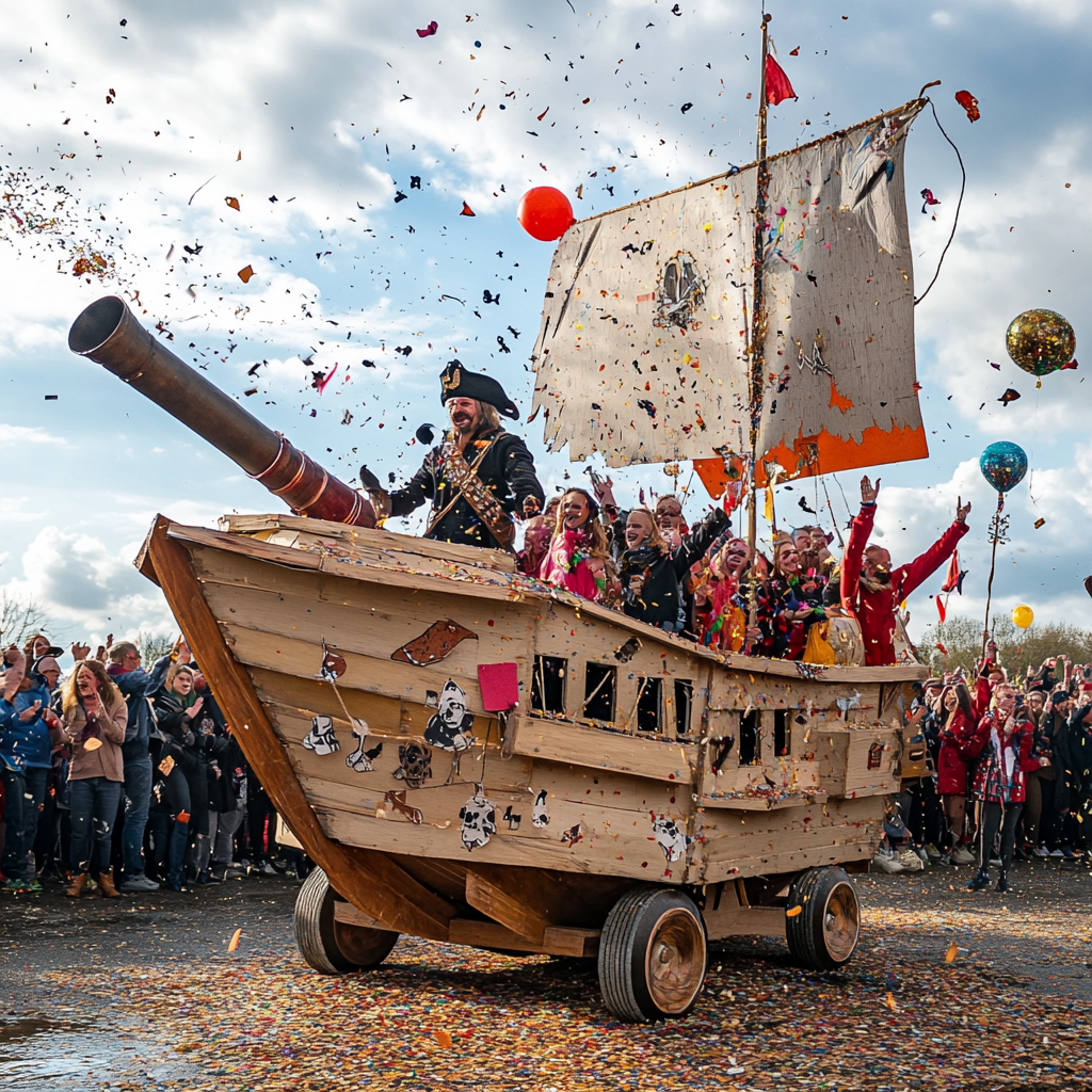 A Pirate Ship on Wheels Shooting Confetti Cannon