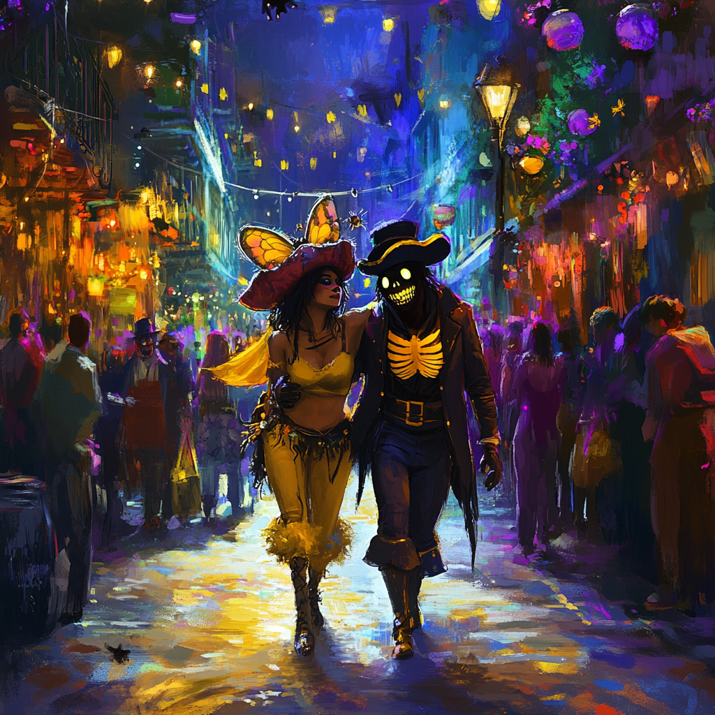 A Pirate and Bee stumble among Halloween crowd