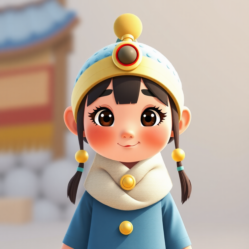 A Pixar-style illustration of a cute Mongolian girl.