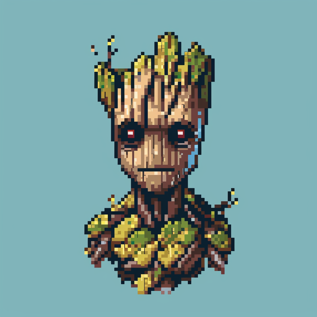 A Pixel Art Portrait of Groot