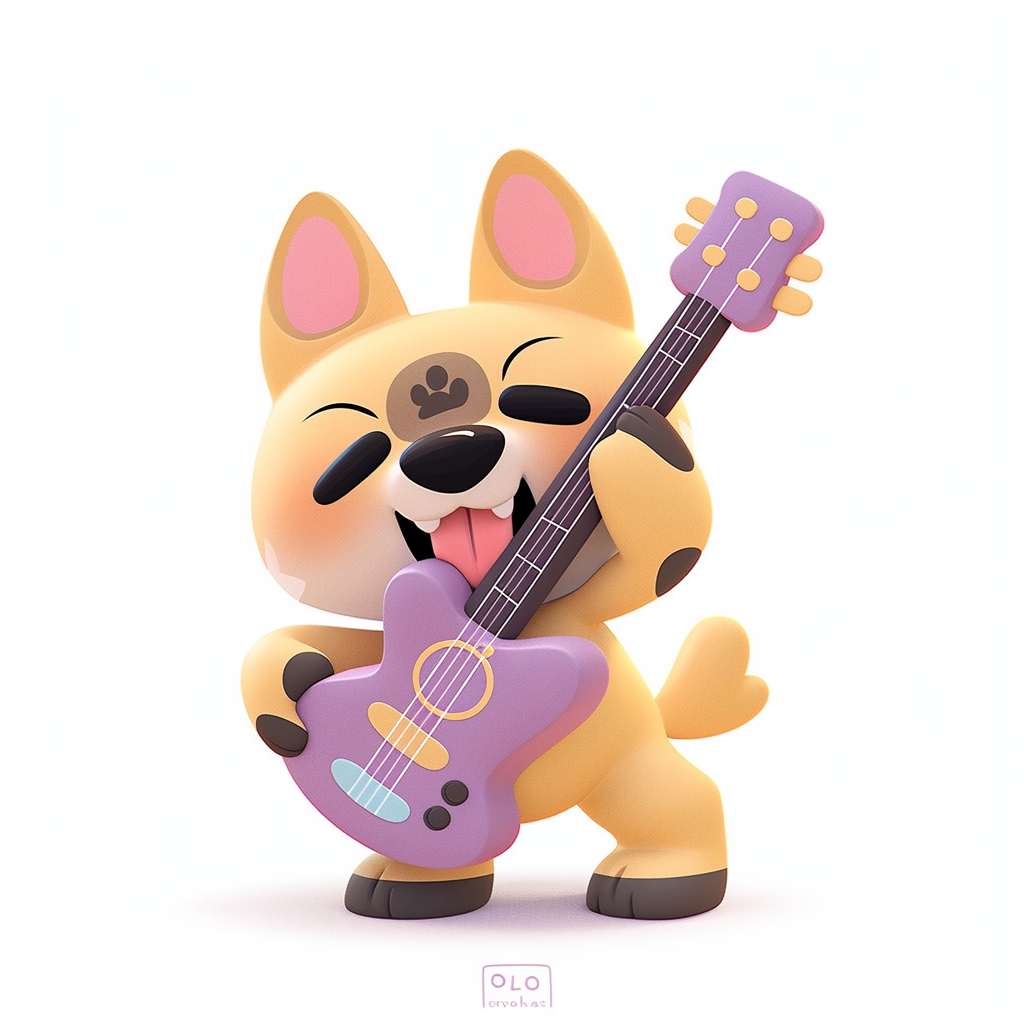 A Playful Rockstar Dog in Cute Drawing