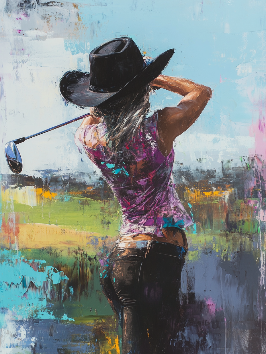 A Plus-sized Woman Playing Golf in Modern Art