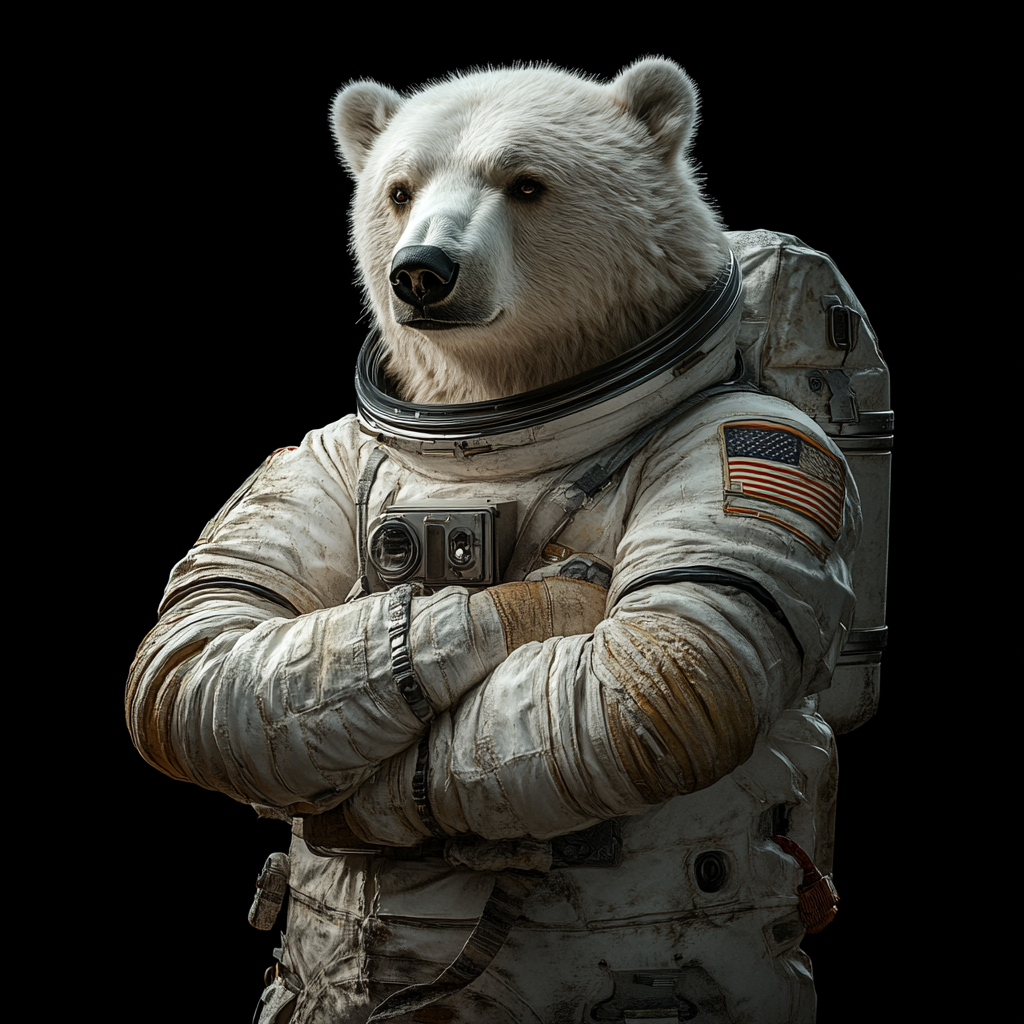 A Polar Bear Astronaut with Crossed Arms