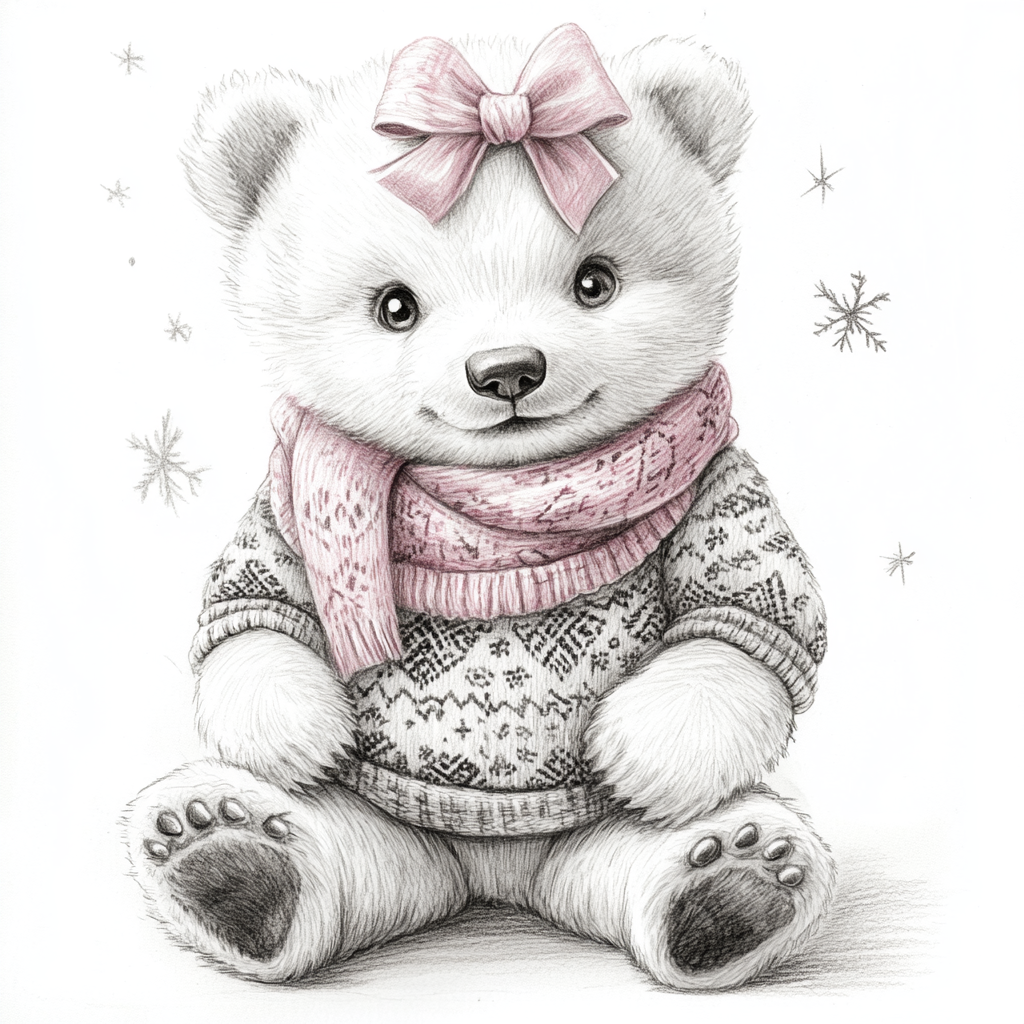 A Polar Bear Cub in Festive Attire Illustration