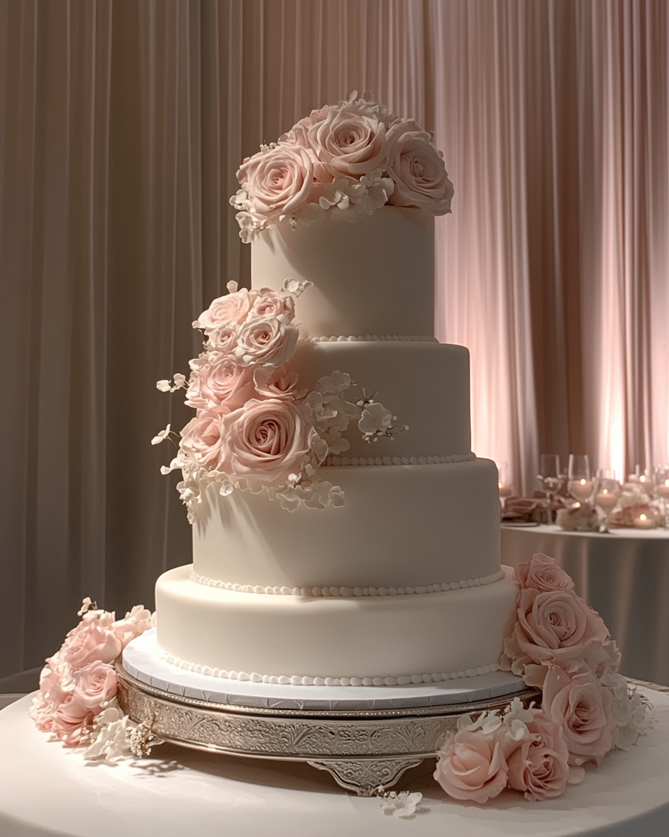 A Popular Elegant Wedding Cake on Beautiful Table