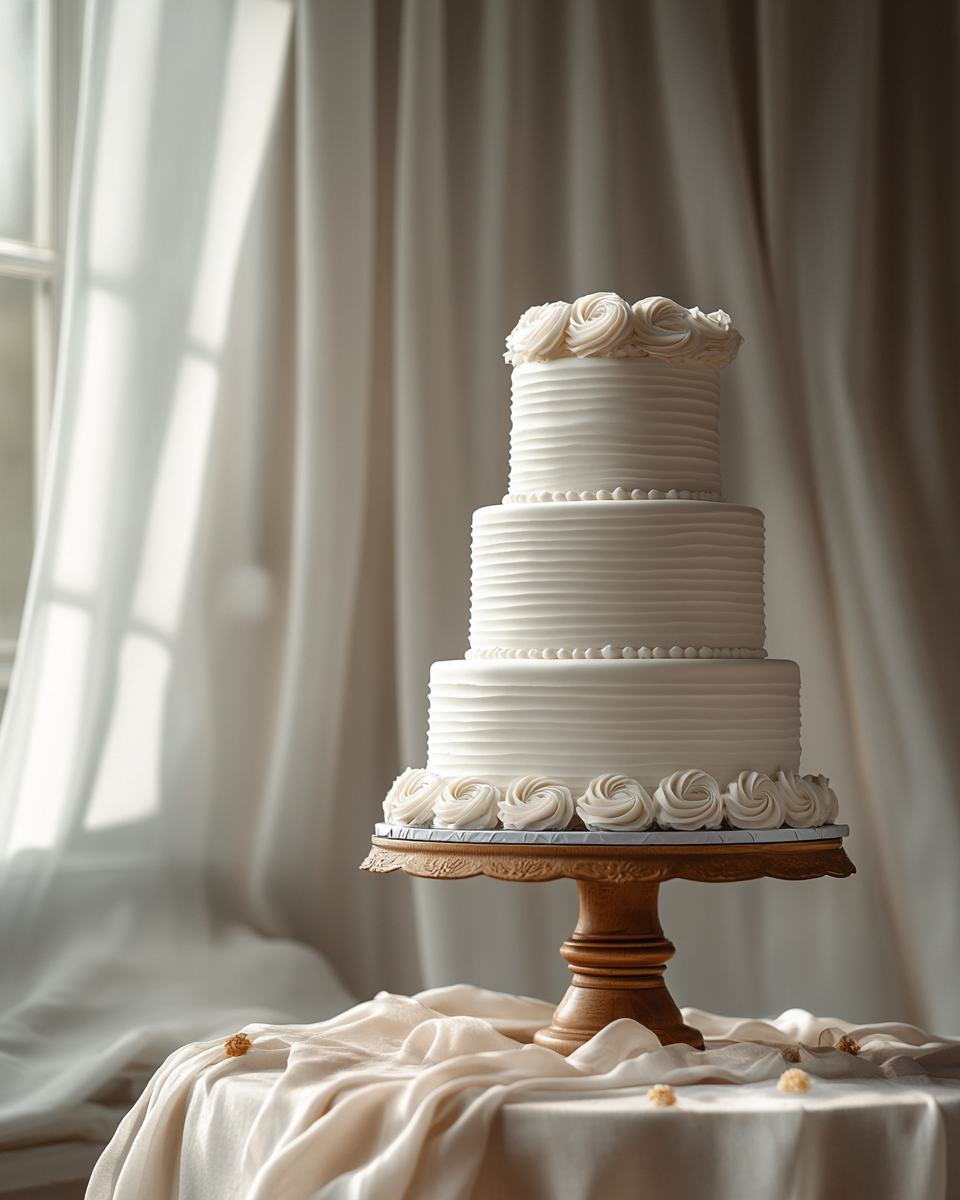 A Popular Elegant Wedding Cake on Dessert Table