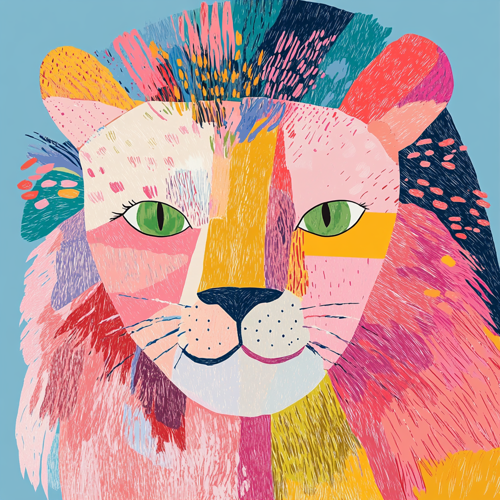 A Portrait of a Pink Lion for T-Shirt