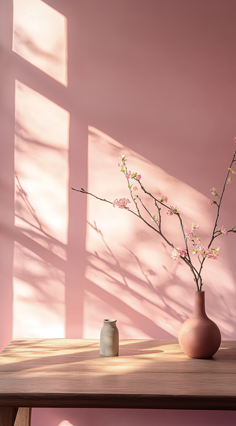 A Pretty Pink Room with Wooden Table