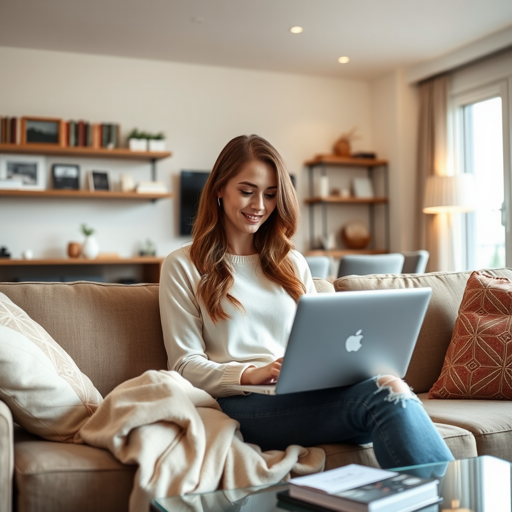 A Pretty Woman Using Laptop in Modern Apartment