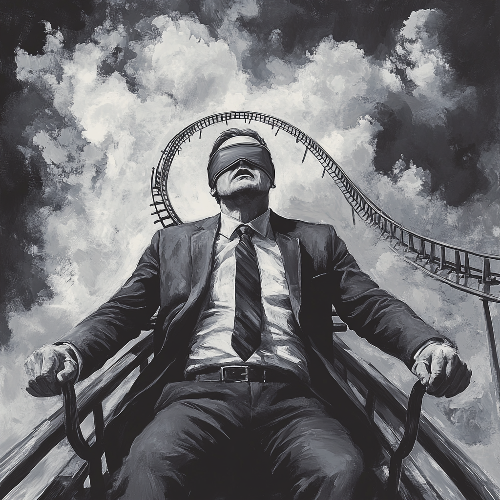 A Professional Business Man on Blindfolded Rollercoaster