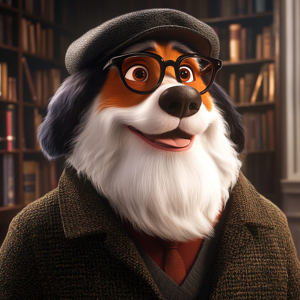 A Professor-like Dog with 3D Disney Character Style