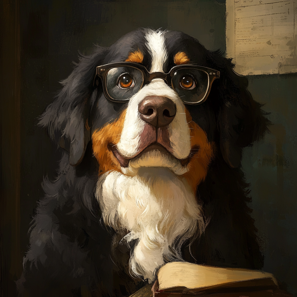 A Professor with a Bernese Mountain Dog Portrait