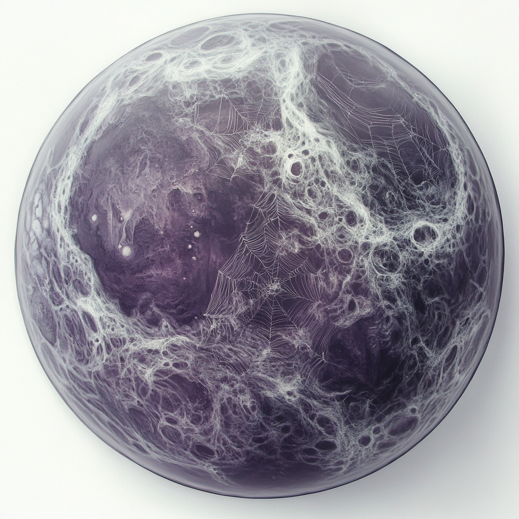 A Purple Gas Giant with Silver Spider Webs