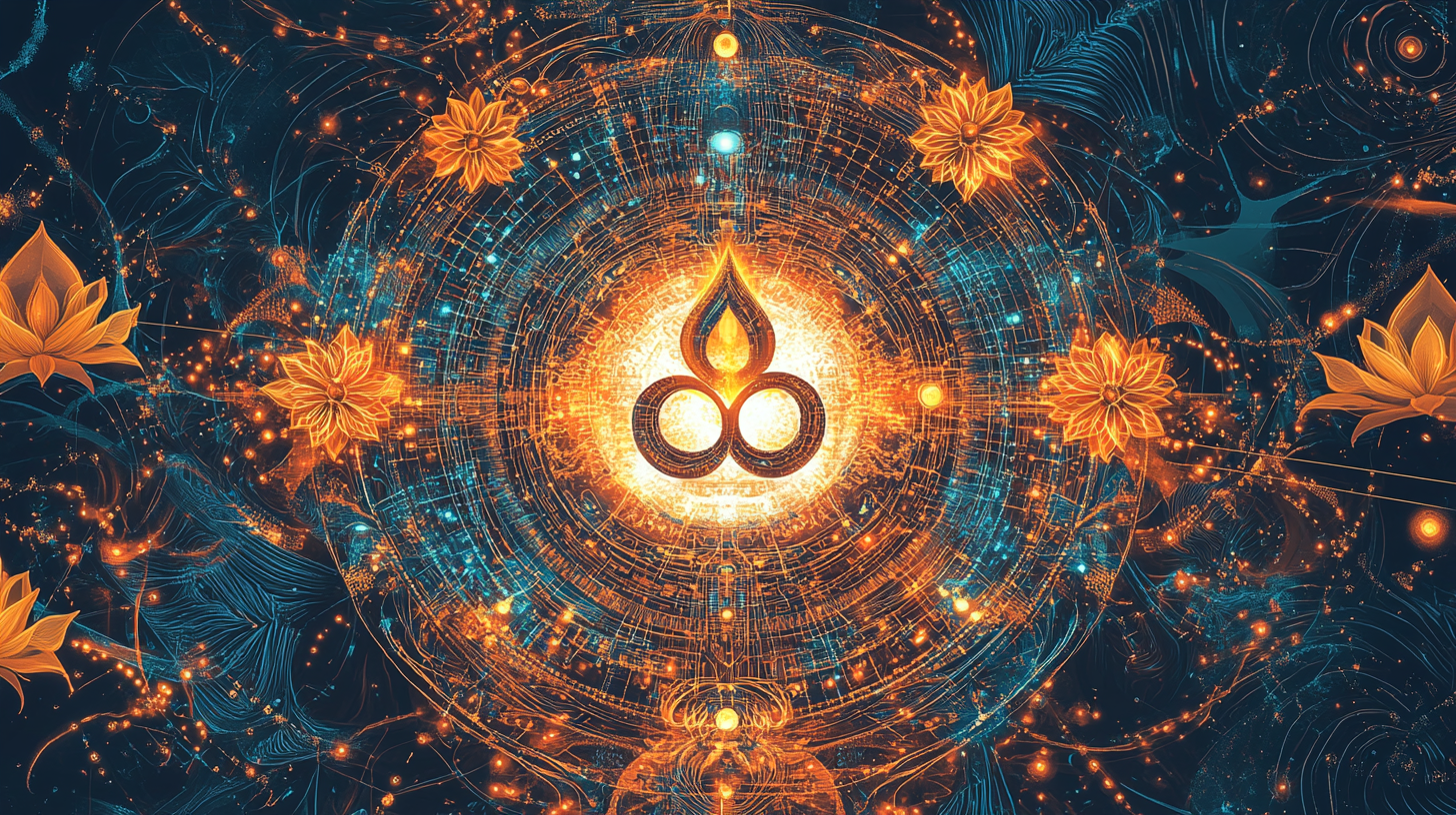 A Radiant Poster of Om Symbol and Lotus Flowers