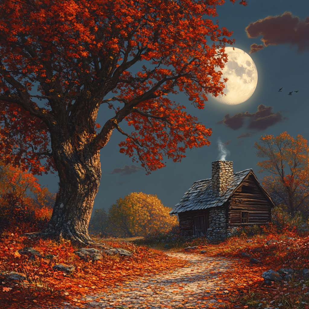 A Realistic Autumn Scene with Oak Tree