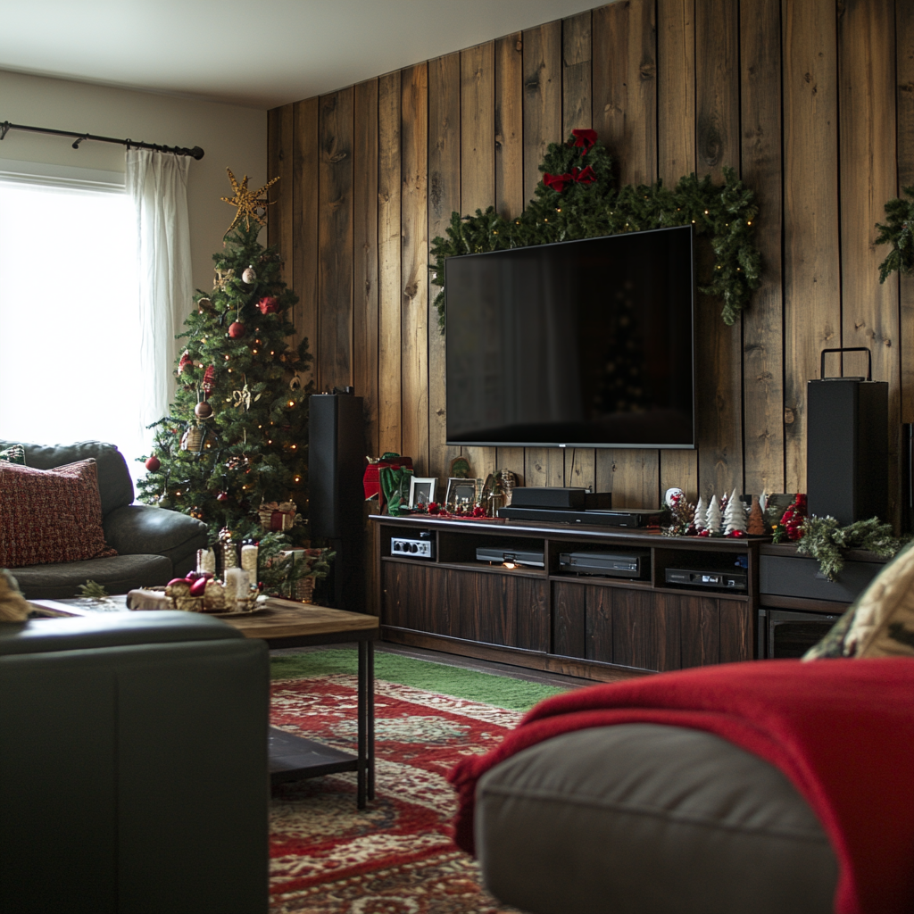 A Realistic Christmas Living Room with TV