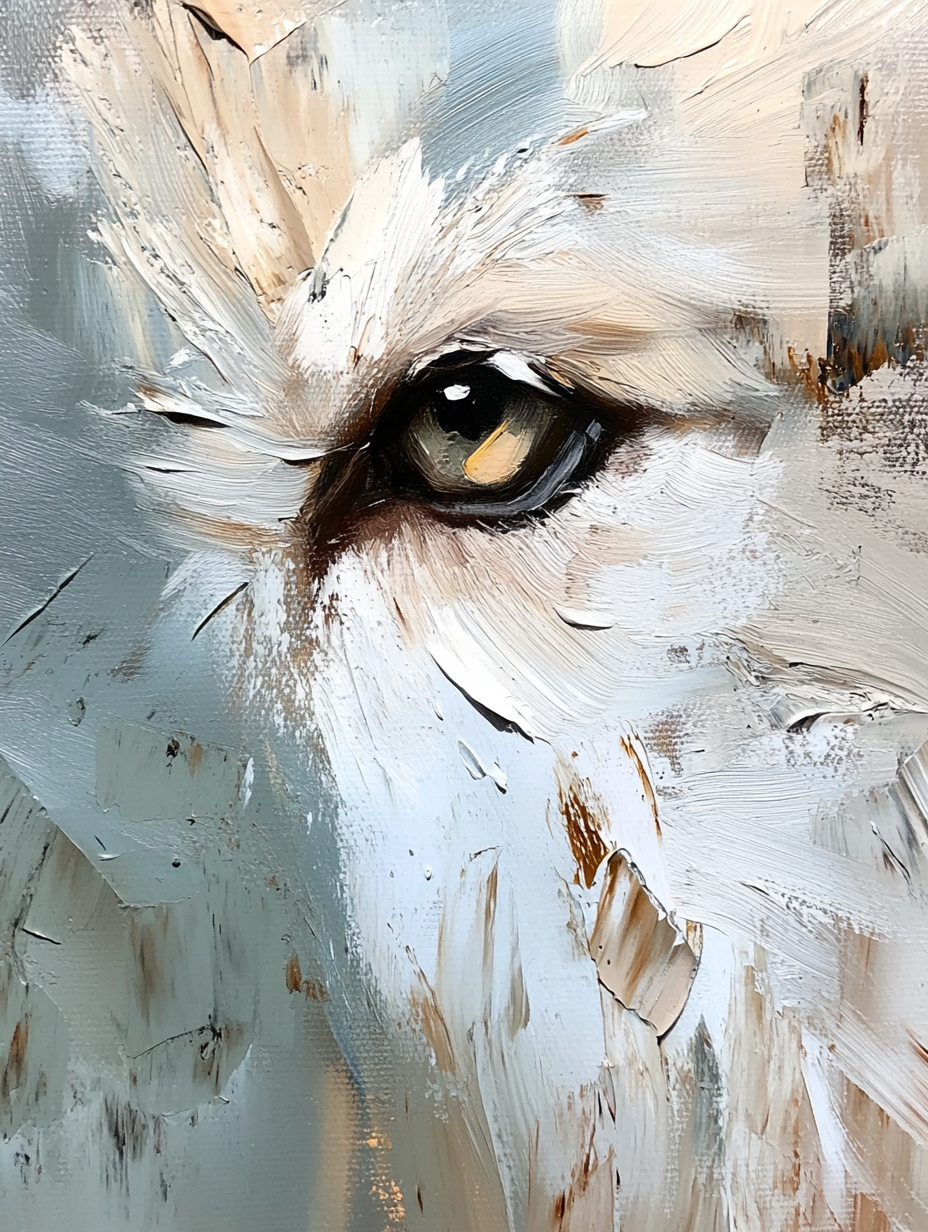 A Realistic Close-Up Painting of a White Wolf