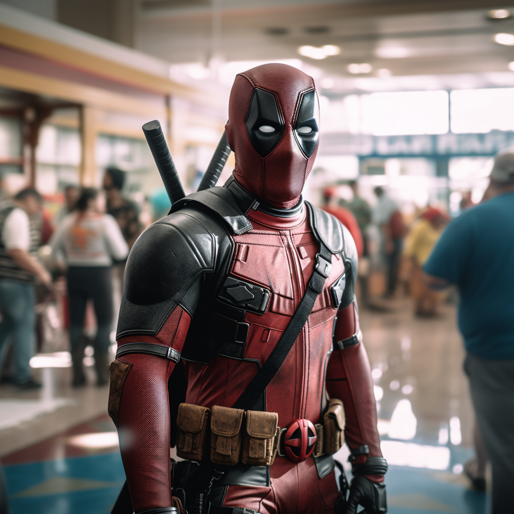 A Realistic Deadpool Cosplay at a Comic Event