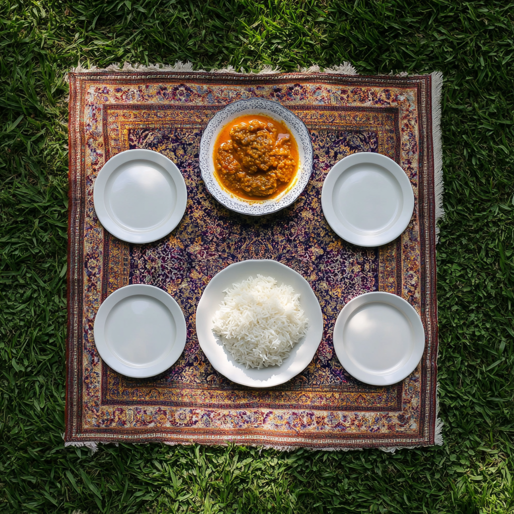 A Realistic Iranian Lunch Table on Green Lawn