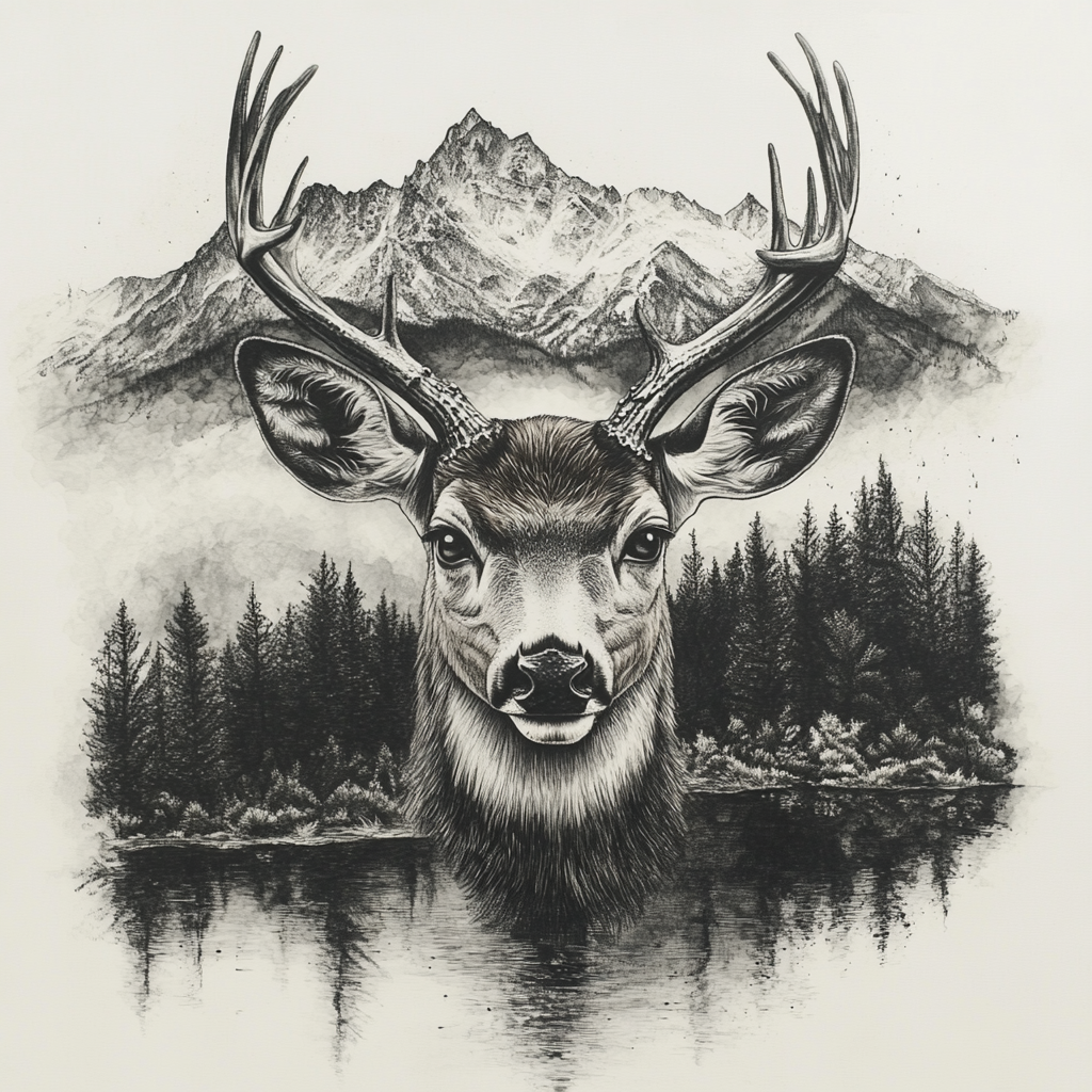 A Realistic Tattoo Design of a Deer