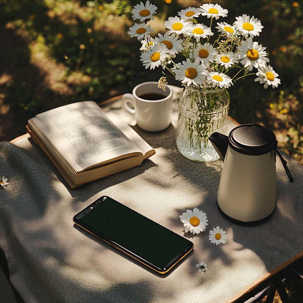 A Realistic View of Samsung Galaxy on Camping Table.