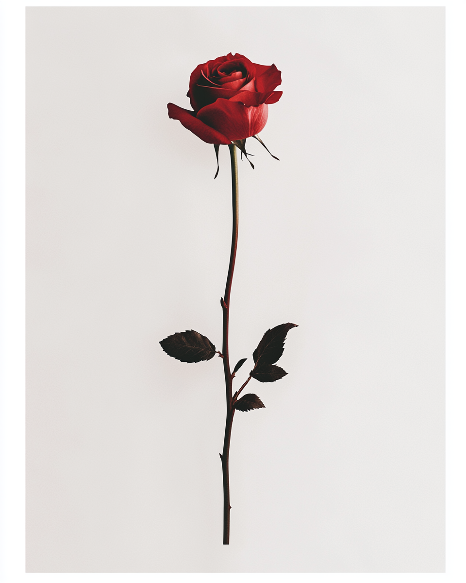 A Red Rose on Minimalist White Poster