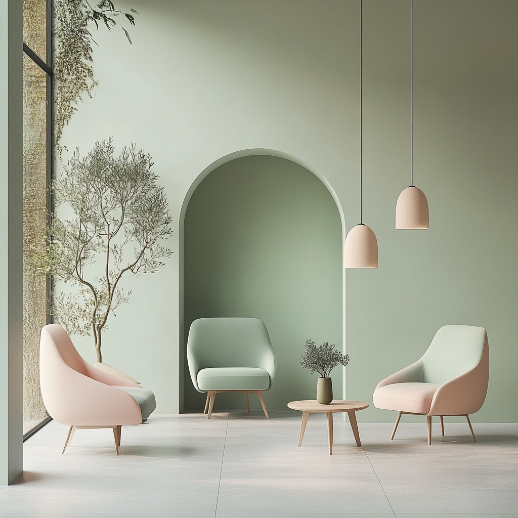 A Relaxing Waiting Room in Light Green and Pink