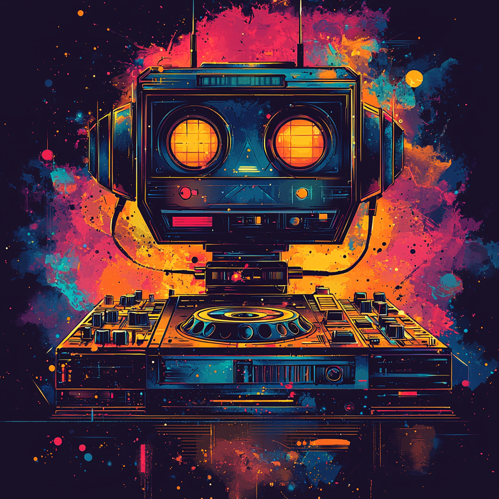 A Retro DJ Robot in Neon Geometric Shapes